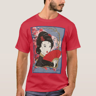 Geisha Girl In Kimono Sakura Cherry Blossom Japan T-Shirt