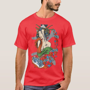Geisha Girl Katana Sword and Tattoo of Dragon Japa T-Shirt