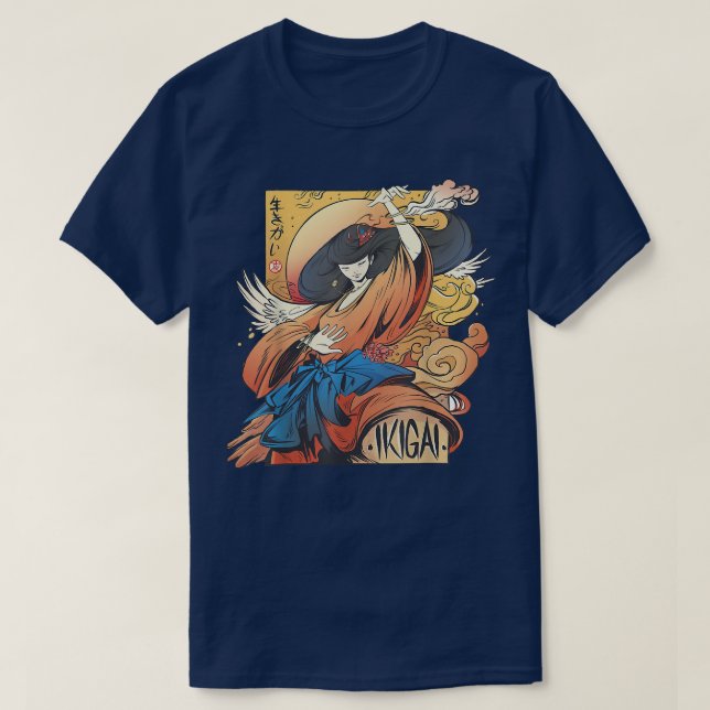 Geisha Girl Katana Sword and Tattoo of Dragon Japa T-Shirt (Design Front)
