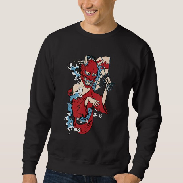 Geisha Girl Mask Japanese Demon Sweatshirt (Front)