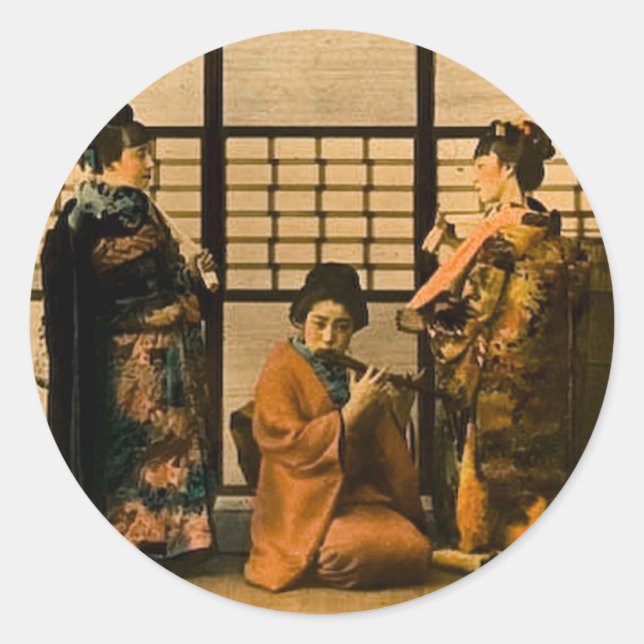 Geisha Girls Magic Lantern Slide Classic Round Sticker (Front)