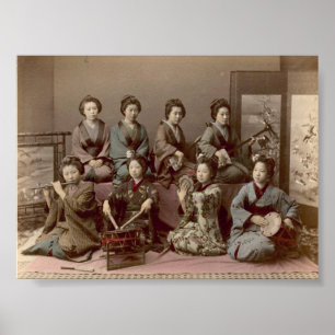 Geisha Girls Playing Musical Instruments Poster