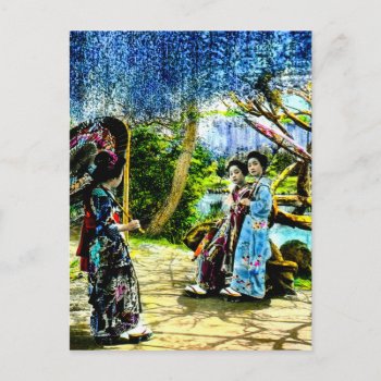 Geisha In A Wisteria Garden Vintage Old Japan Postcard by scenesfromthepast at Zazzle