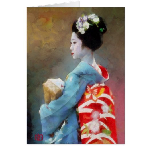 Geisha in blue kimono Art Cards (Front)