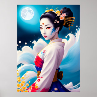 Geisha In The Moonlight Poster