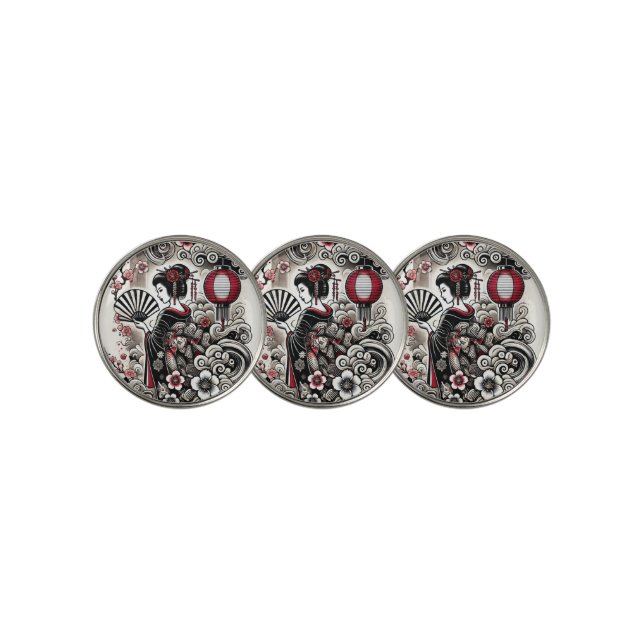 Geisha-Inspired Golf Ball Markers (3 Up)