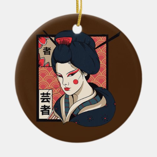 Geisha Japanese Kawaii Girl In Kimono Geisha Girl Ceramic Ornament