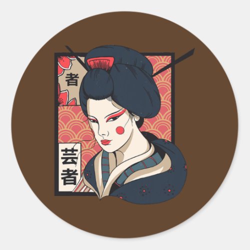 Geisha Japanese Kawaii Girl In Kimono Geisha Girl Classic Round Sticker