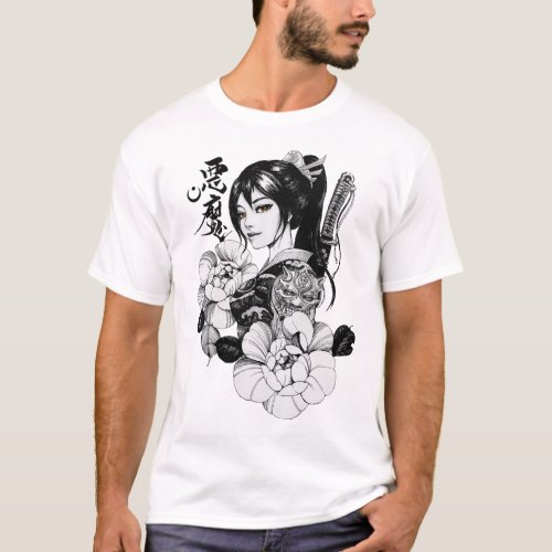 Geisha Japanese Samurai anime cartoon gift T_Shirt