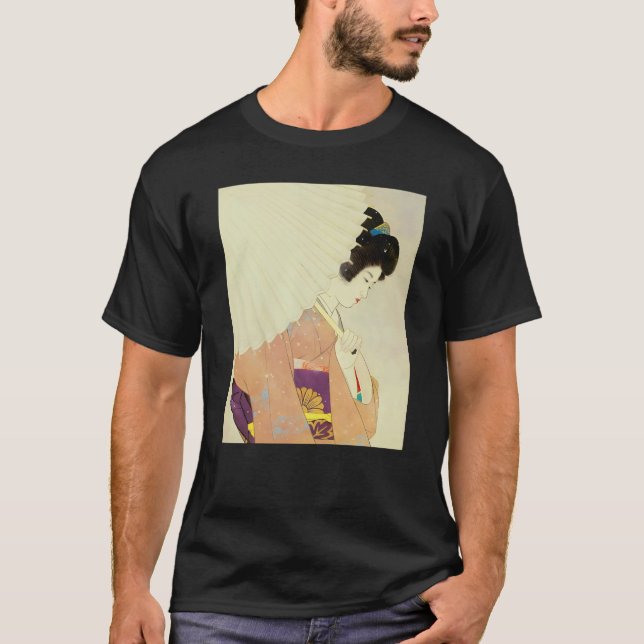 Geisha Japanese woman Umbrella Kimono Shin hanga U T-Shirt (Front)