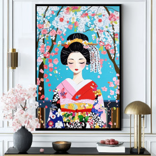 Geisha Kimono Cherry Blossom Japanese Wall Art