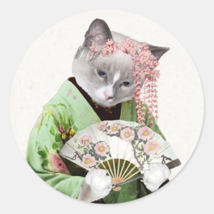 Geisha Kitten Classic Round Sticker