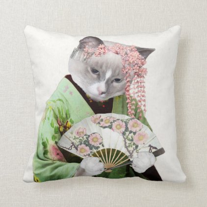Geisha Kitten Throw Pillow