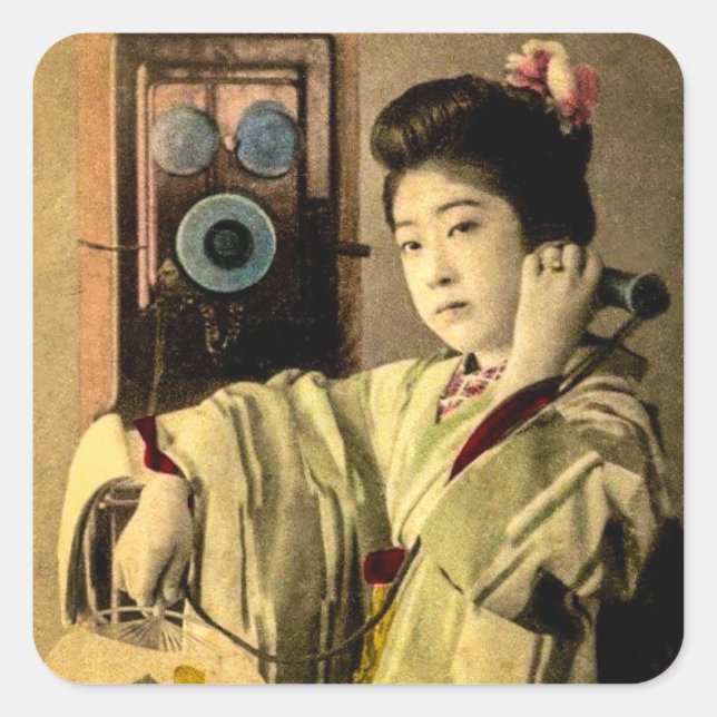 Geisha Making a Midnight Call to a Secret Lover Square Sticker (Front)