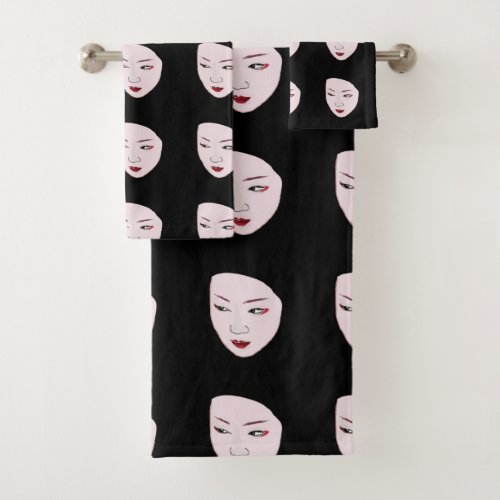 Geisha mask bath towel set