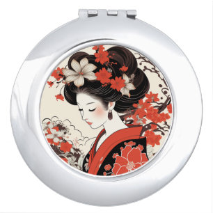 Geisha Mirror Compact with Pink Peony Design