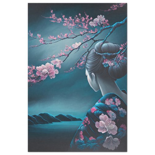 Geisha Oriental Woman Chinoiserie Cherry Blossom Tissue Paper