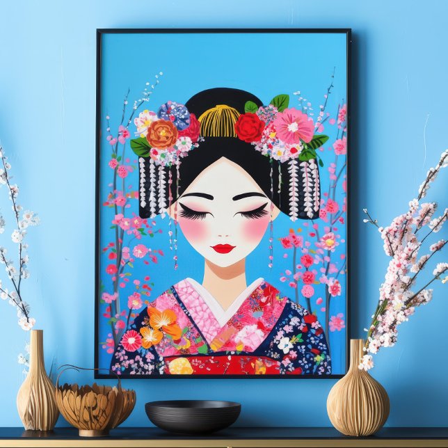 Geisha Portrait Cherry Blossoms Japanese Wall Art (Creator Uploaded)