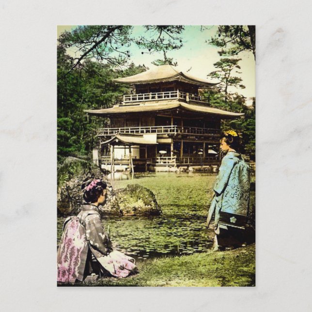 Geisha Posing at Kinkaku-ji Golden Temple Japan Postcard (Front)