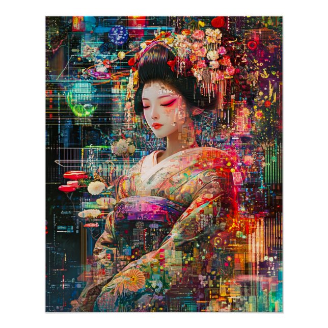 Geisha Poster, Radiant Cyberpunk Android Geisha Poster (Front)