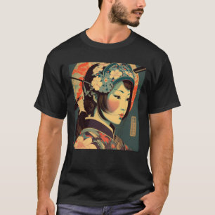 Geisha Retro Female Kimono Samurai Japanese Vintag T-Shirt