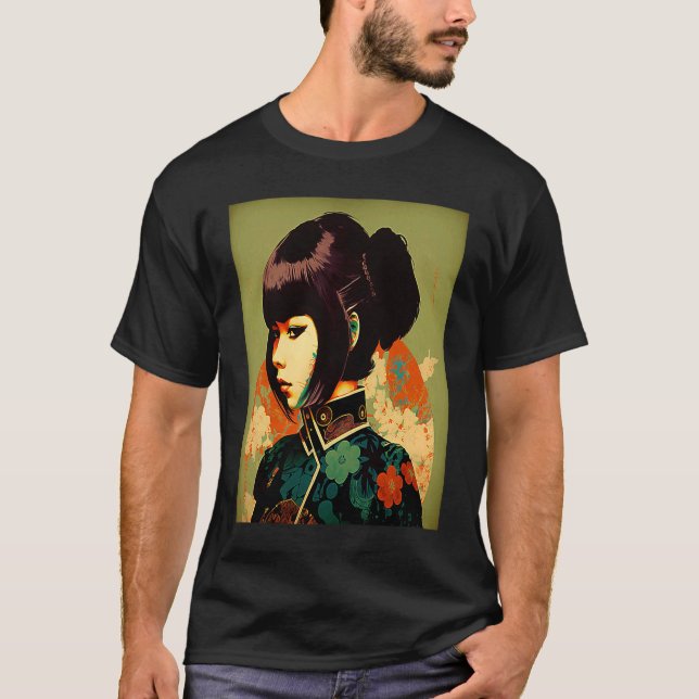 Geisha Retro Female Kimono Samurai Japanese Vintag T-Shirt (Front)