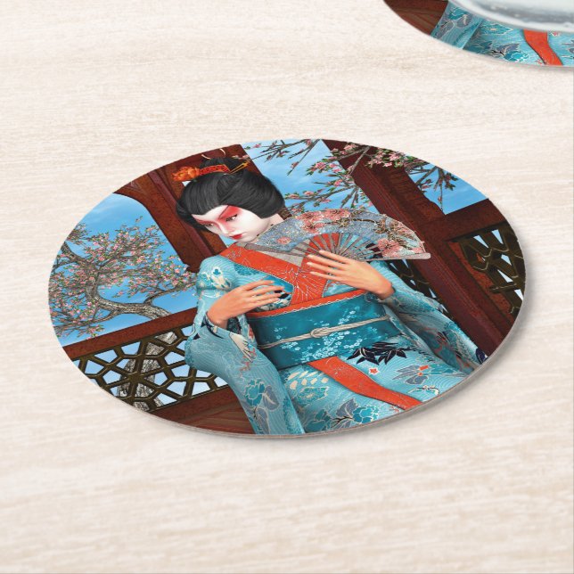 Geisha Round Paper Coaster (Angled)