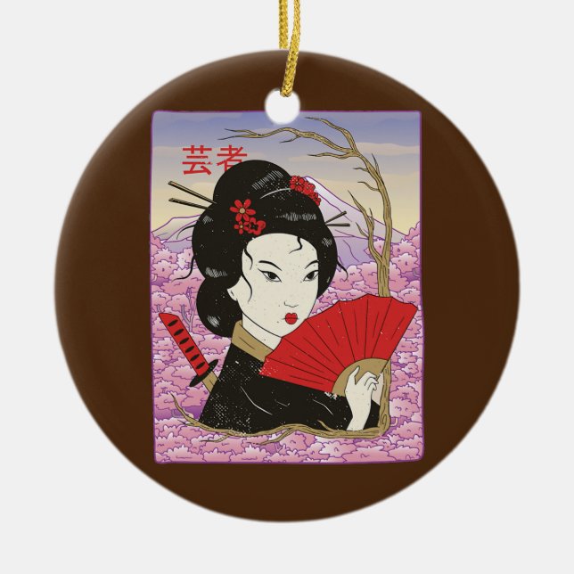 Geisha Samurai Japan Culture Japanese Kawaii Ceramic Ornament (Front)