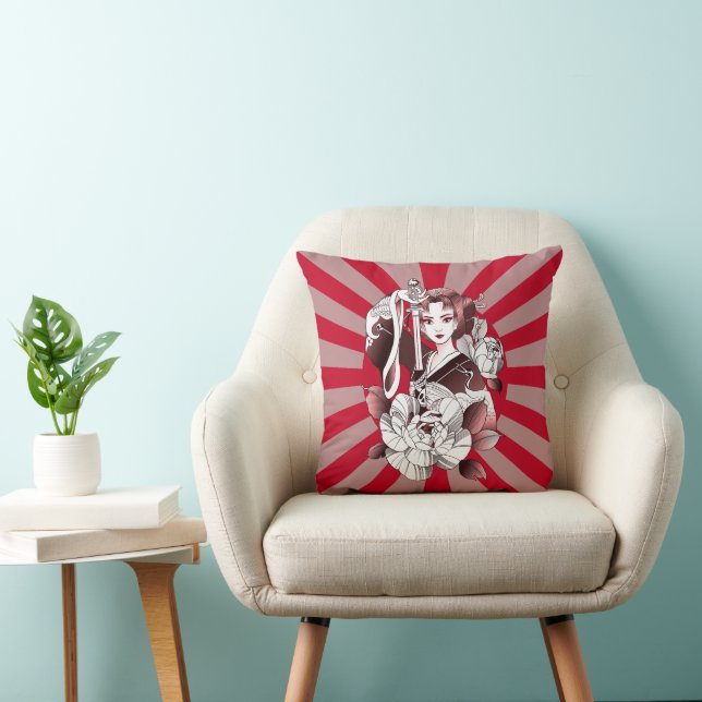 Geisha Samurai  Throw Pillow (Chair)