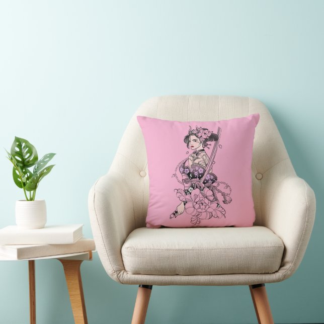 Geisha Samurai  Throw Pillow (Chair)