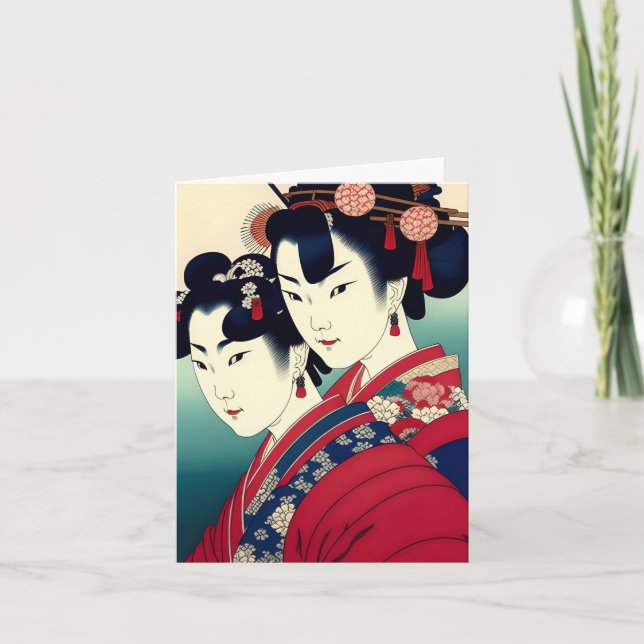 Geisha Study C in Japanese Style Holiday Card (Front)