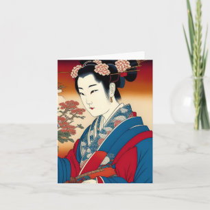 Geisha Study D in Japanese Style Holiday Card