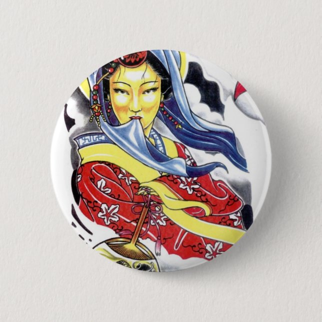 Geisha tattoo design pinback button (Front)