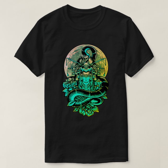 Geisha teal and black floral T-Shirt (Design Front)