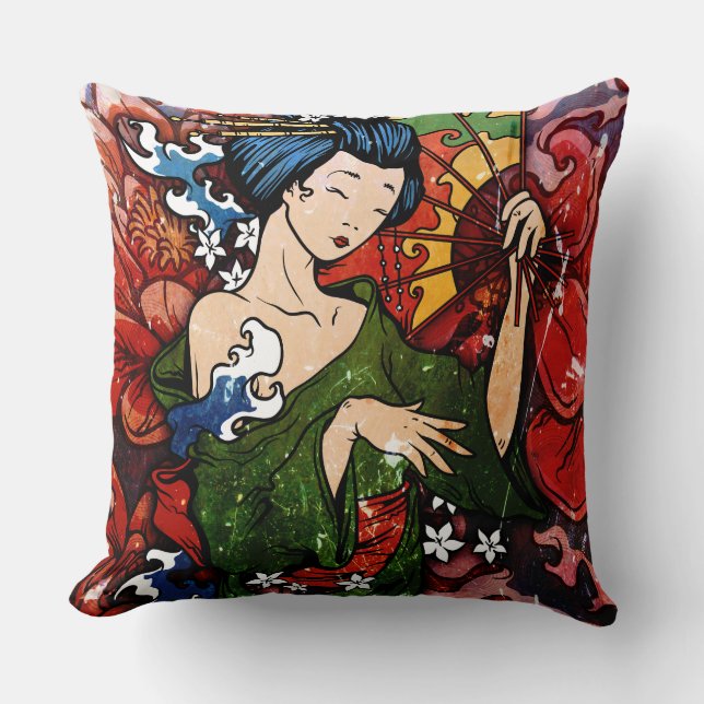 Geisha Throw Pillow (Front)