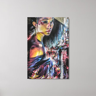 Geisha Tokyo City Night Canvas Art