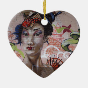 Geisha Urban Graffiti Street Art Ceramic Ornament