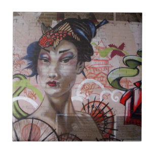 Geisha Urban Graffiti Street Art Tile
