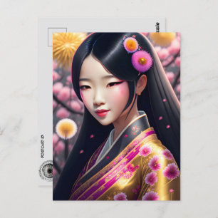 Geisha with dandelions, Postcrossing Postcard
