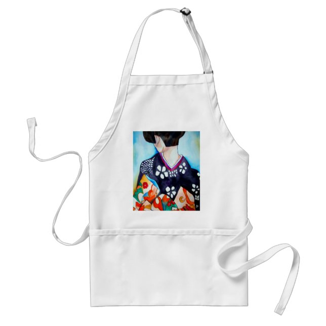 Geisha with dark blue kimono original art adult apron (Front)