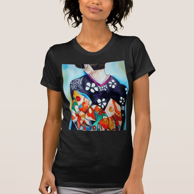 Geisha with dark blue kimono original art T-Shirt (Front)