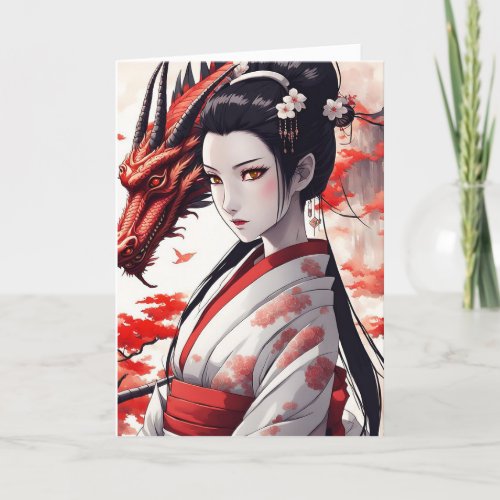 Geisha With Dragon Chinese New Year 2024 Holiday Card