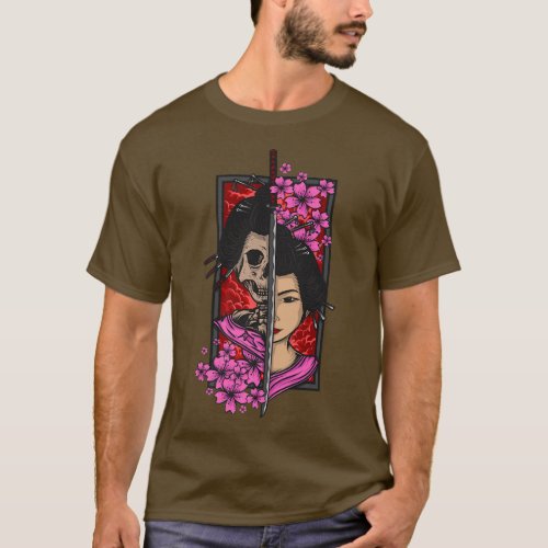 Geisha with katana and sakura cherry blossom samur T_Shirt