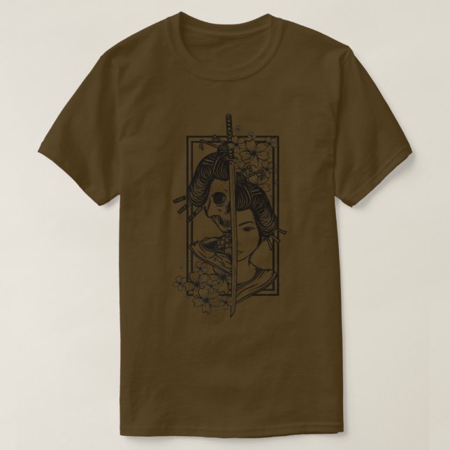 Geisha with katana and sakura cherry blossom samur T-Shirt (Design Front)