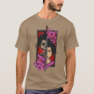 Geisha with katana and sakura cherry blossom samur T-Shirt