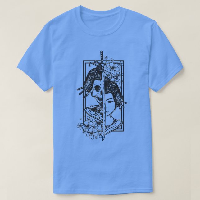 Geisha with katana and sakura cherry blossom samur T-Shirt (Design Front)