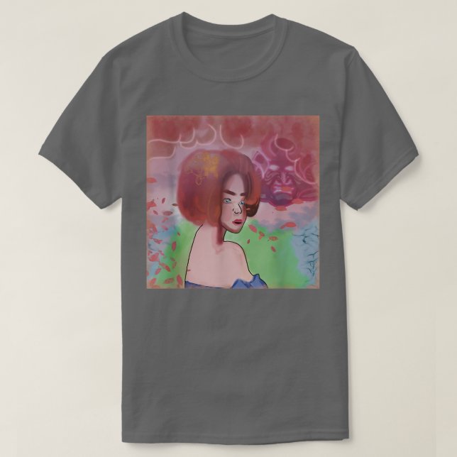 Geisha with samurai in the clouds Japanese Harajuk T-Shirt (Design Front)