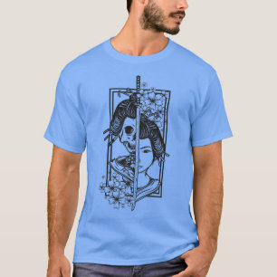 Geisha with sword and cherry blossom samurai T-Shirt