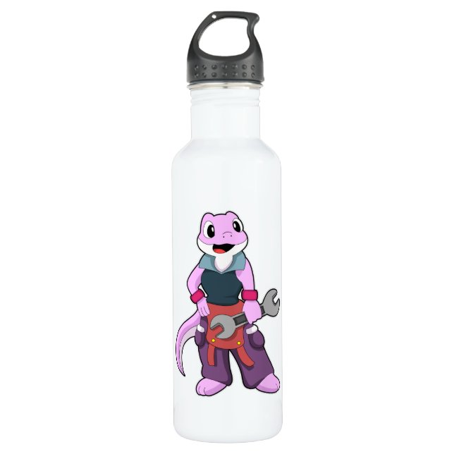Geko as Mechanic with Wrench Stainless Steel Water Bottle (Front)