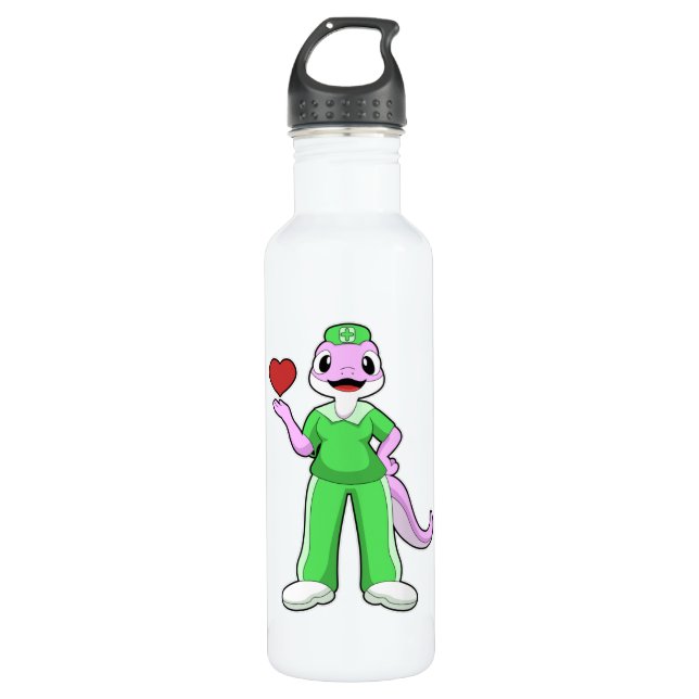 Geko as Nurse with Heart Stainless Steel Water Bottle (Front)